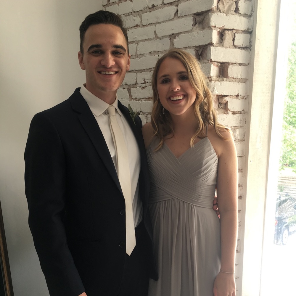 Haleigh Azazie bridesmaid dress in silver